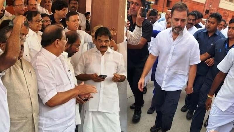 राहुल के संसद पहुंचने पर ‘इंडिया’ के नेताओं ने किया जोरदार स्वागत
