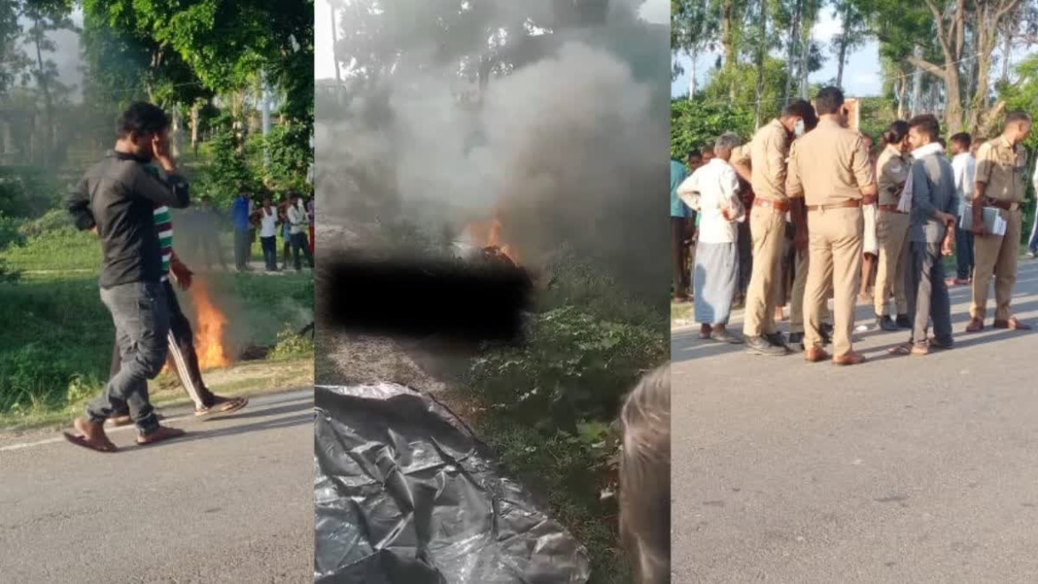 सड़क पर गिरी हाईटेंशन लाइन,पति पत्नी जिंदा जले