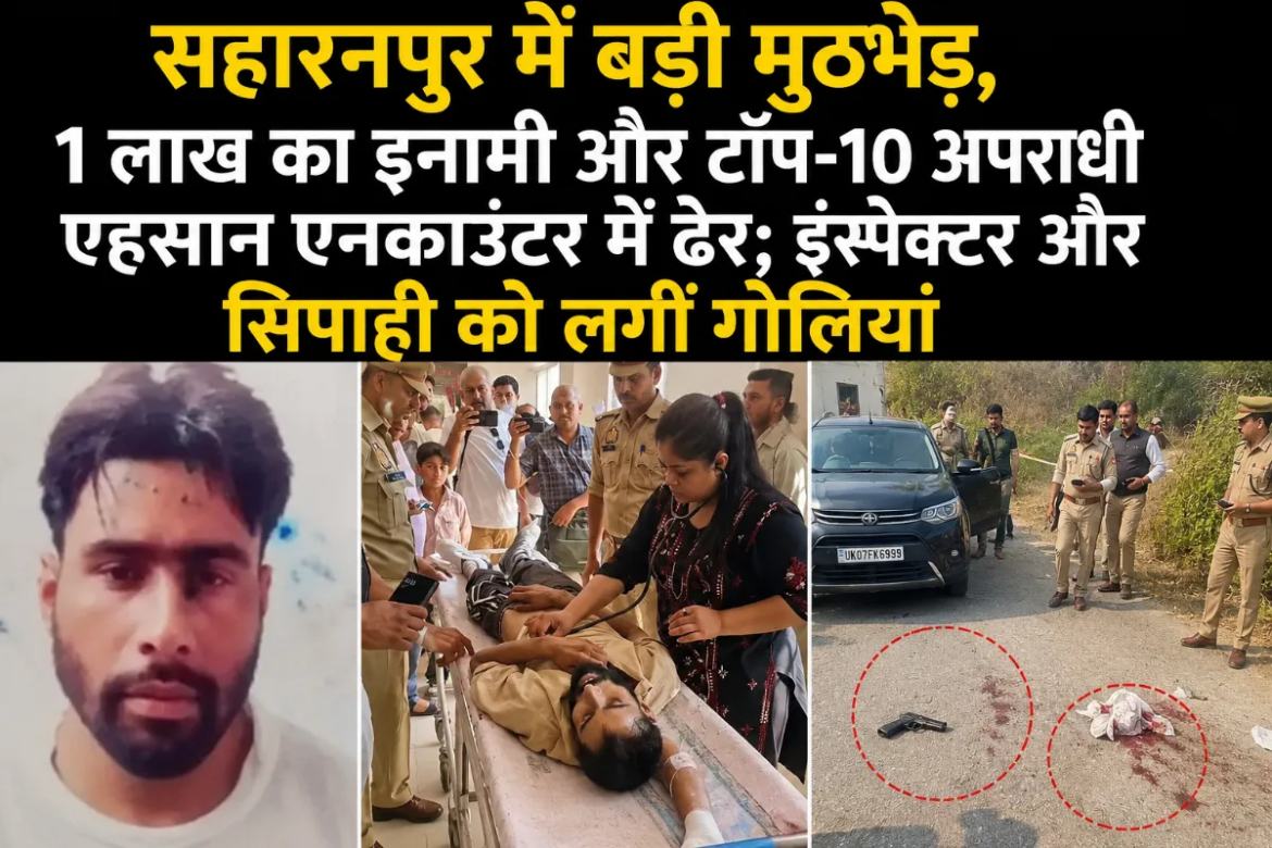 सहारनपुर में एक लाख का इनामी बदमाश पुलिस मुठभेड़ में ढेर, इंस्पेक्टर समेत दो पुलिसकर्मी घायल